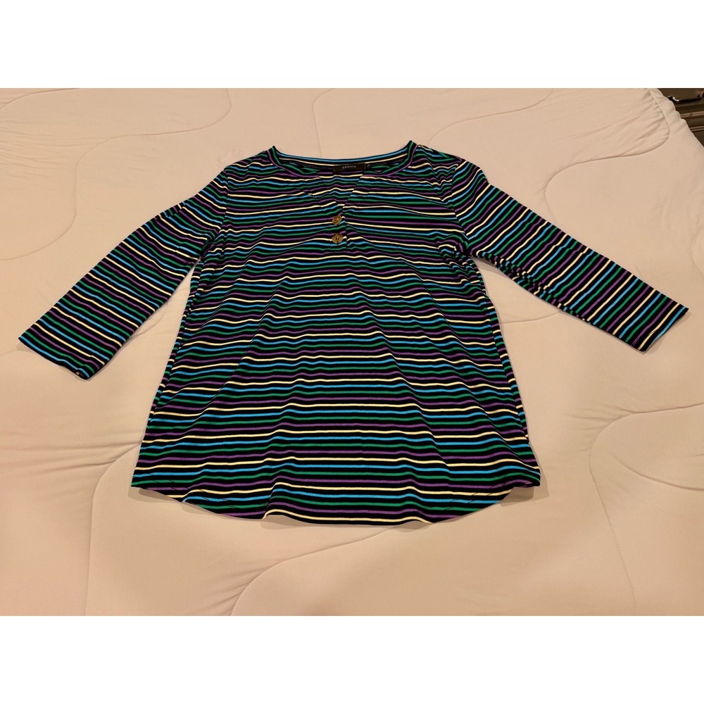 Zesica Striped Henley Shirt Size L Multi-Color 3/4 Sleeve